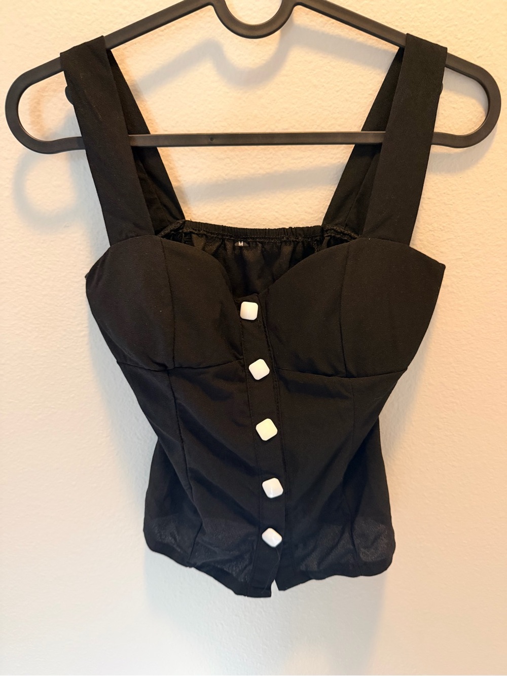 Black Bustier Top with White Button Accents